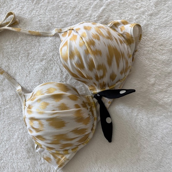 Victoria Secret Other - Victoria's Secret 36B Gold White Ikat Bikini Top Push Up Tie